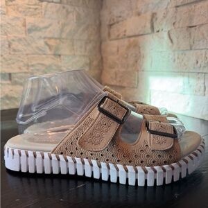 Ilse Jacobsen Tulip Double Buckle Slide Sandal Tan Women’s Size EU 38/ US 7.5